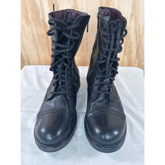 Steve Madden Troopa Combat Boots Black Leather Women US 8.5 Lace Zip Closure - Picture 4 of 9